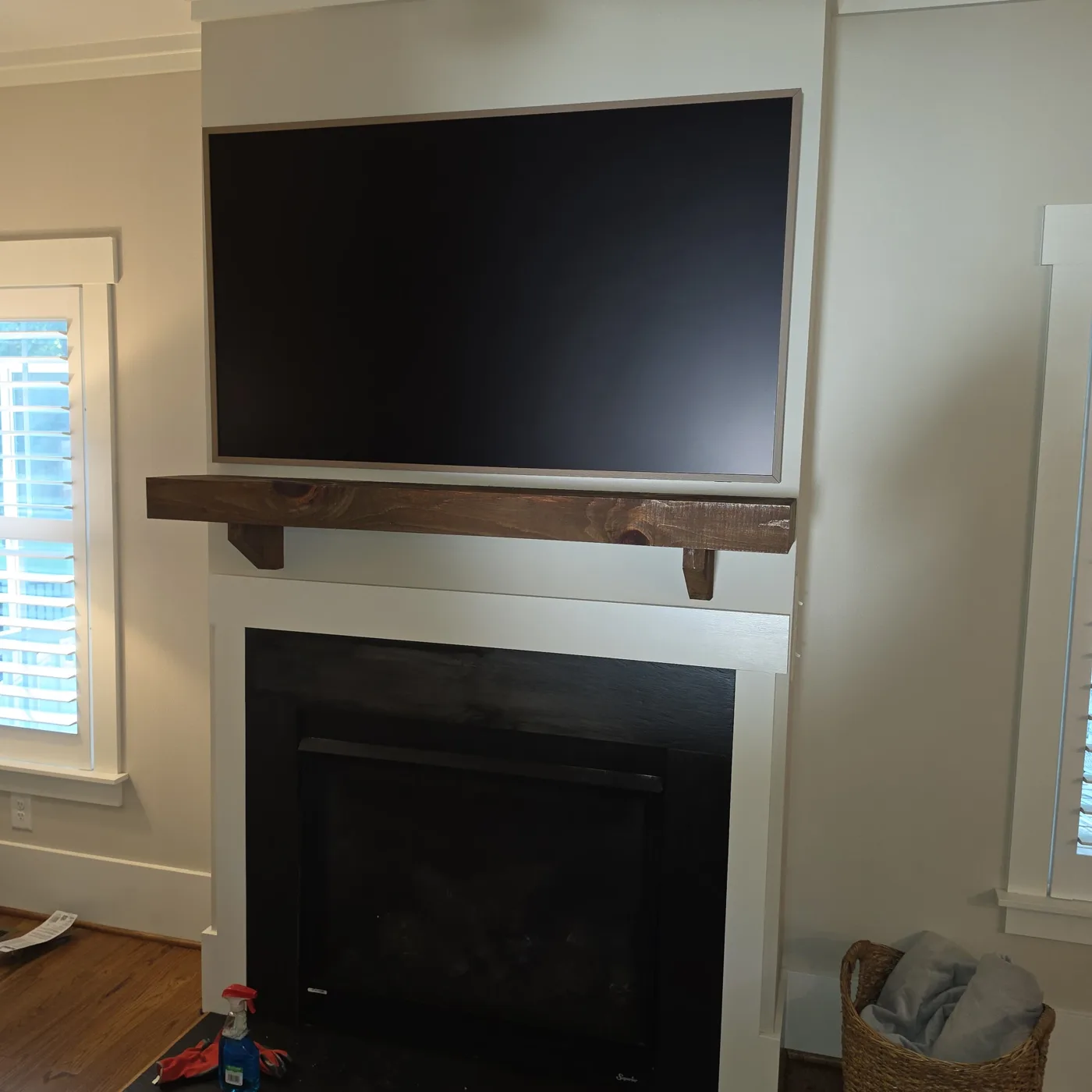 Finished Frame TV install above the mantel with no wires showing